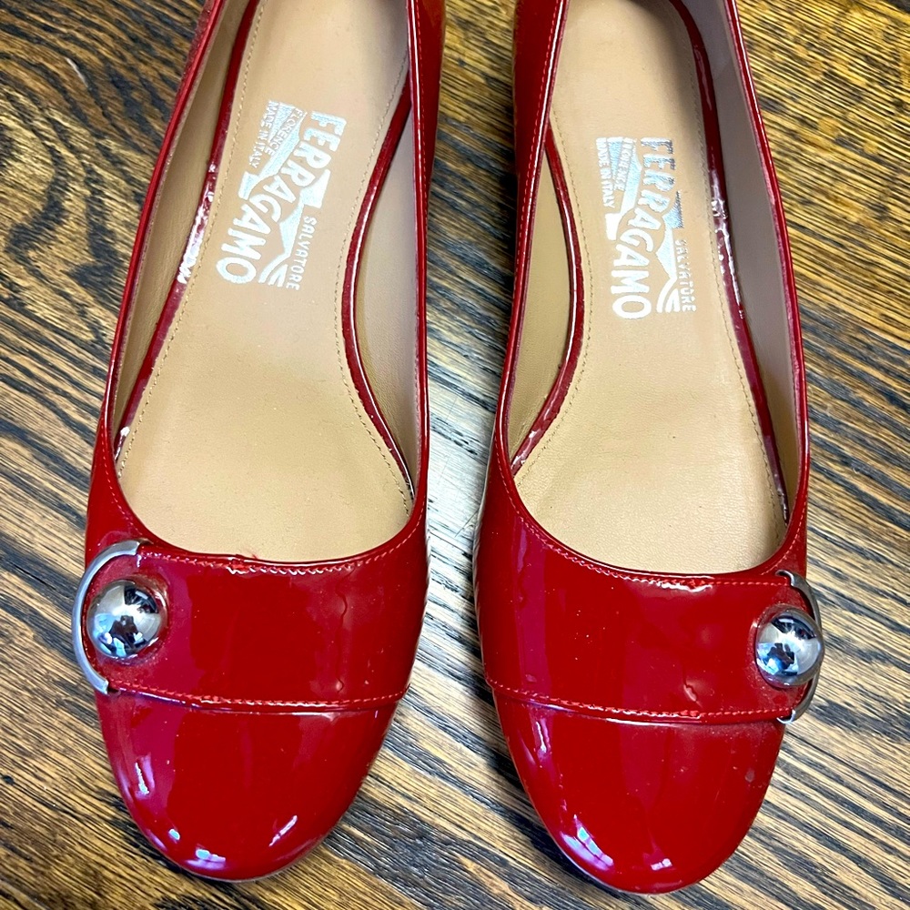 Salvatore Ferragamo Red Patent Leather Flats